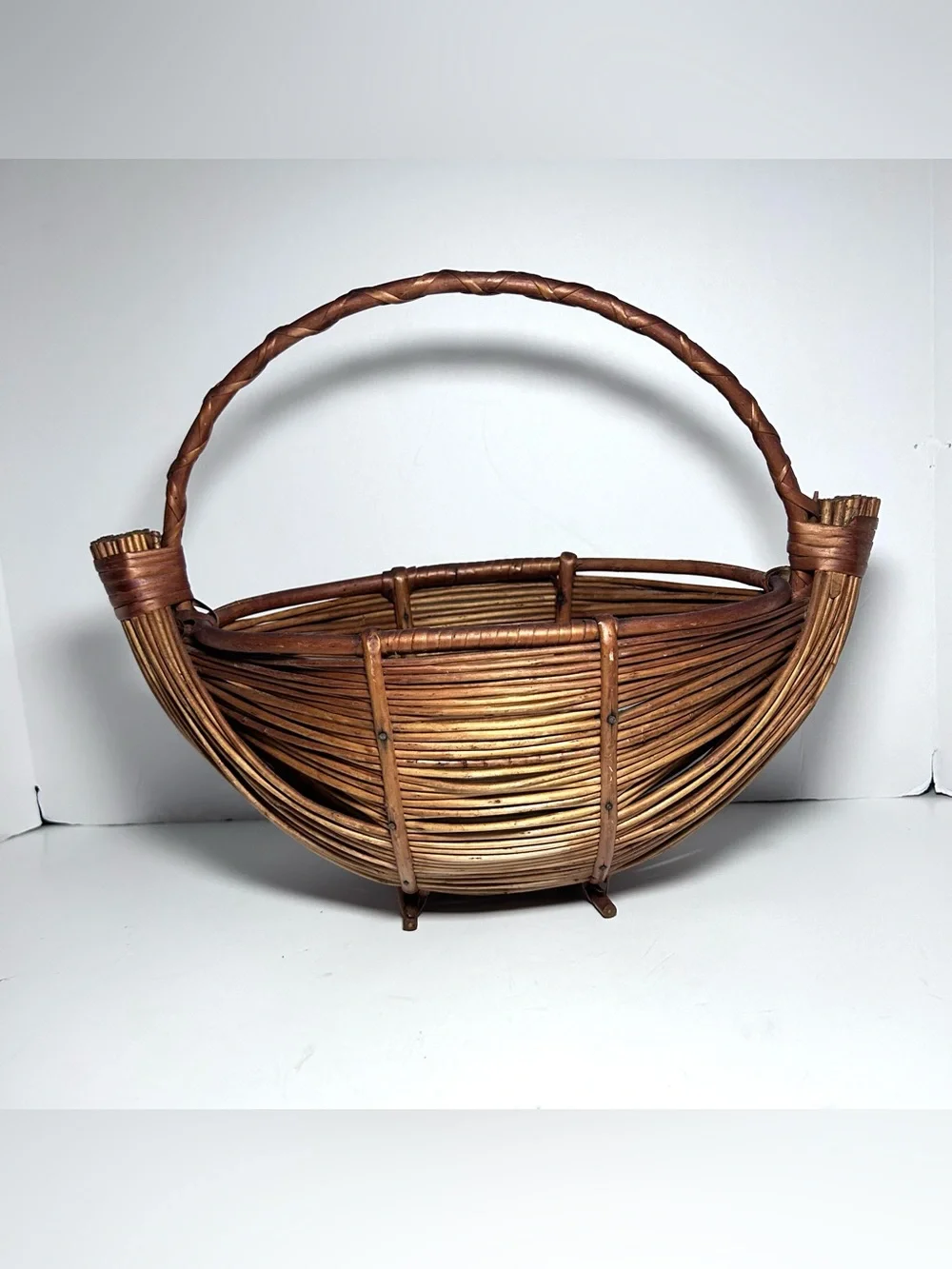 Vintage Boat Shaped Rattan Reed Handmade Fish Basket